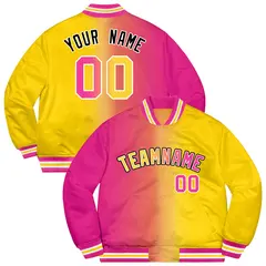 Gold Pink-Black Gradient Varsity Letterman Bomber Jacket