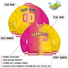 Gold Pink-Black Gradient Varsity Letterman Bomber Jacket 2
