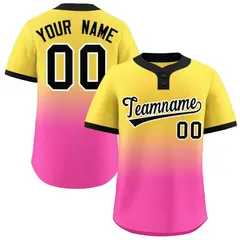 Gold Pink Black-White Gradient Two-Button Softball Jersey 1