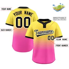 Gold Pink Black-White Gradient Two-Button Softball Jersey 2