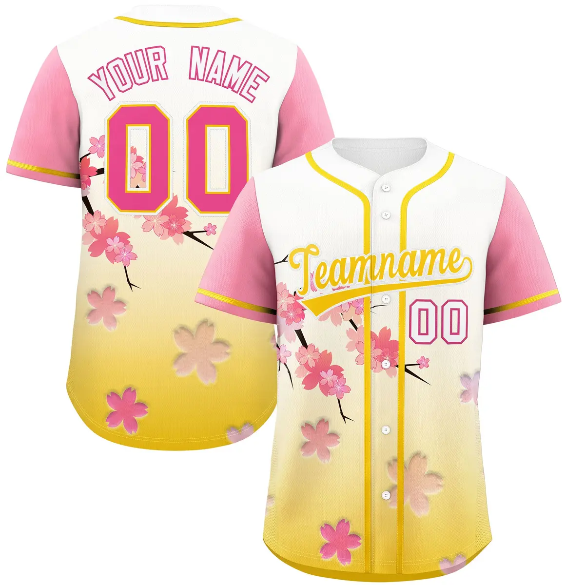 Gold Pink Cherry Blossom Graffiti Baseball Jersey