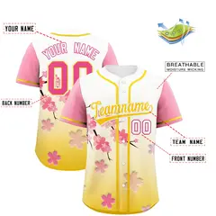 Gold Pink Cherry Blossom Graffiti Baseball Jersey 2