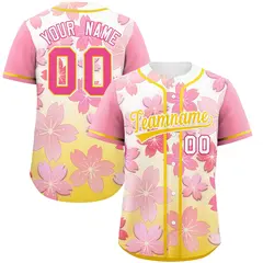 Gold Pink Cherry Blossom Graffiti Baseball Jersey