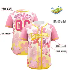 Gold Pink Cherry Blossom Graffiti Baseball Jersey 2