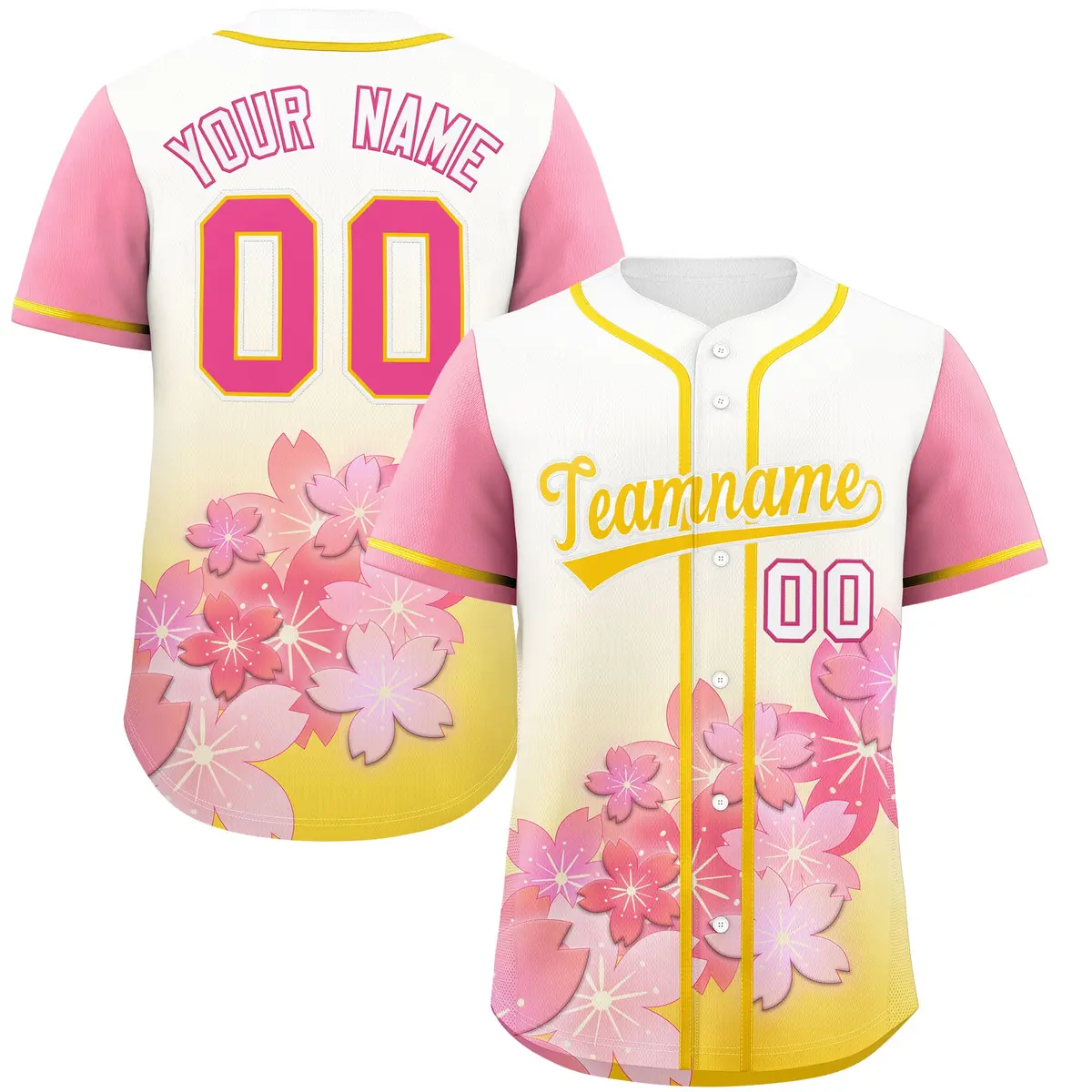 Gold Pink Cherry Blossom Graffiti Baseball Jersey