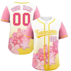 Gold Pink Cherry Blossom Graffiti Baseball Jersey 1