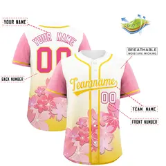 Gold Pink Cherry Blossom Graffiti Baseball Jersey 2