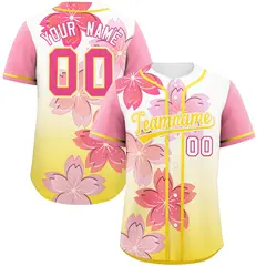 Gold Pink Cherry Blossom Graffiti Baseball Jersey 1