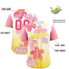 Gold Pink Cherry Blossom Graffiti Baseball Jersey 2