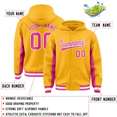 Gold Pink Color Block Varsity Letterman Jacket Hoodie 4