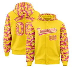 Gold Pink-Cream Raglan Sleeves Camo Varsity Full-Snap Letterman Jacket 1