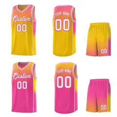 Gold Pink Dot Pattern Reversible Side Gradient Basketball Jersey Kits 2