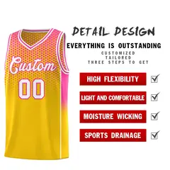 Gold Pink Dot Pattern Reversible Side Gradient Basketball Jersey Kits 3