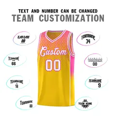 Gold Pink Dot Pattern Reversible Side Gradient Basketball Jersey Kits 4