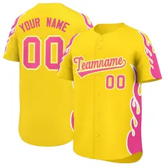 Gold Pink Flame Outline Side Pattern Baseball Jersey 1