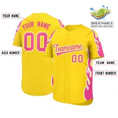 Gold Pink Flame Outline Side Pattern Baseball Jersey 2