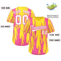 Gold Pink Flame Pattern Authentic Pullover Baseball Jersey 2