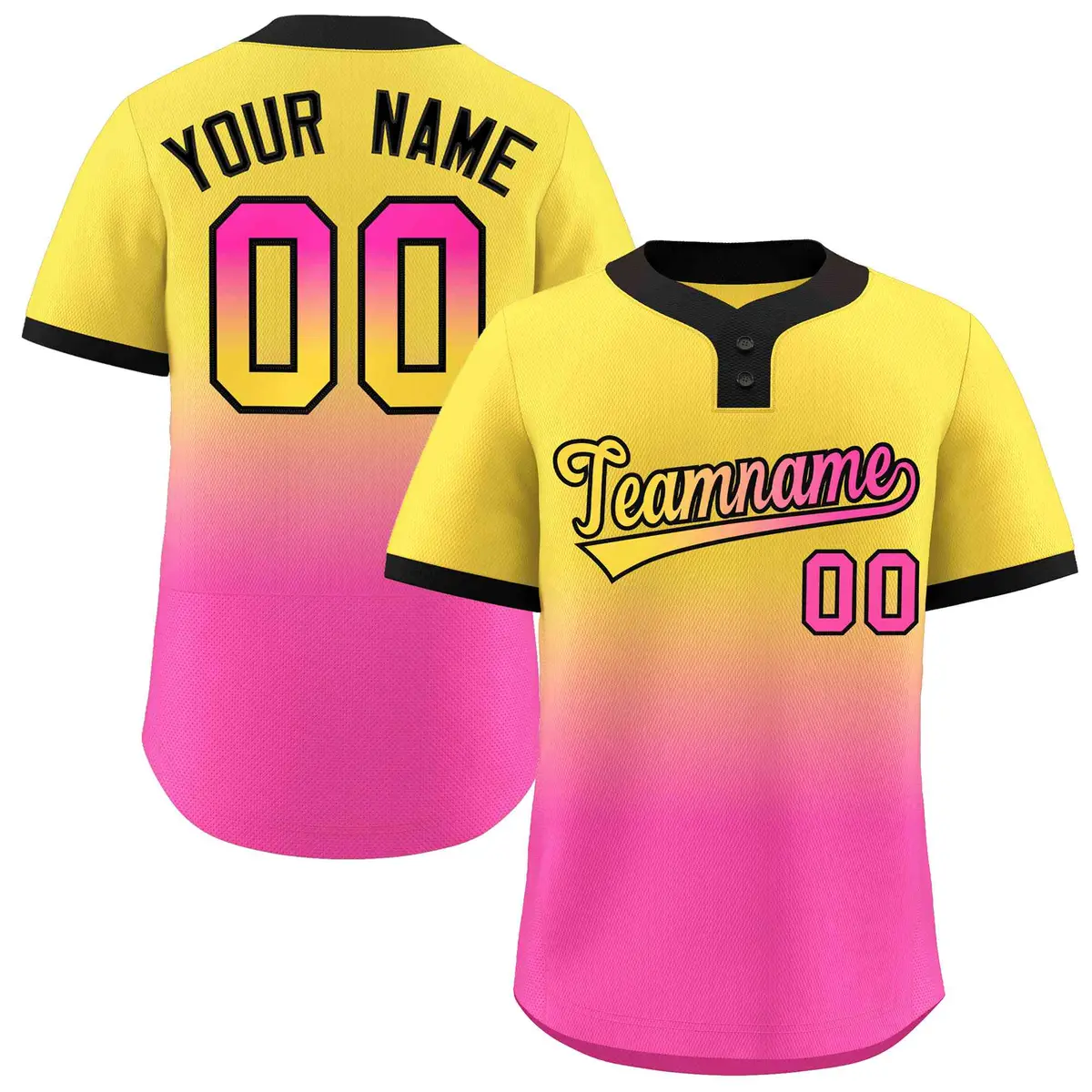 Gold Pink Gold-Black Gradient Two-Button Softball Jersey