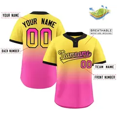 Gold Pink Gold-Black Gradient Two-Button Softball Jersey 2