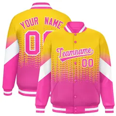 Gold Pink Gradient Polka Dot Varsity Full-Snap Letterman Baseball Jacket