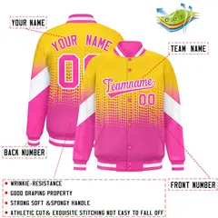 Gold Pink Gradient Polka Dot Varsity Full-Snap Letterman Baseball Jacket 2