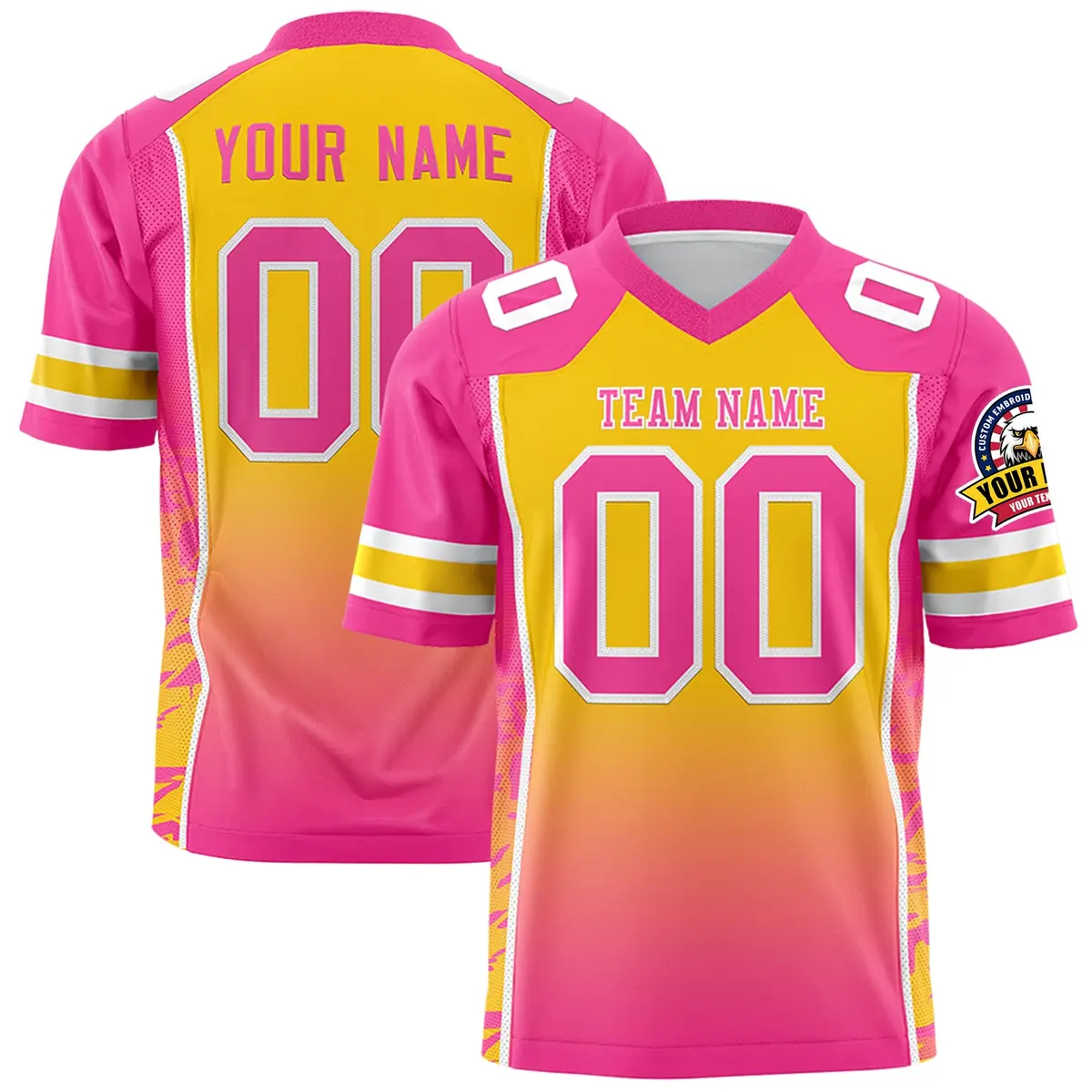 Gold Pink Gradient Side Pattern Authentic Football Jersey