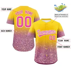 Gold Pink Gradient Sparkle-Effect Authentic Baseball Jersey 2