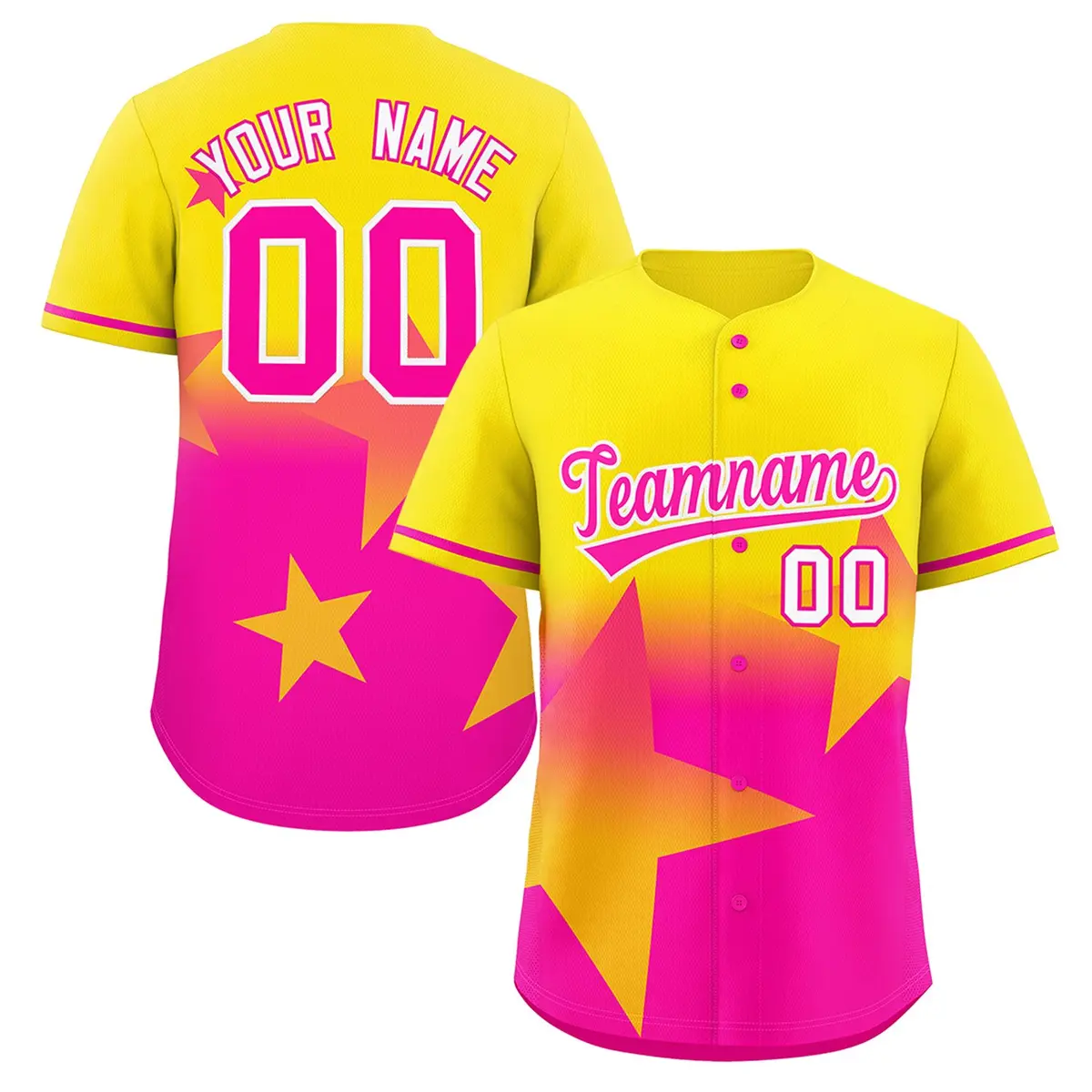 Gold Pink Gradient Star Graffiti Authentic Baseball Jersey