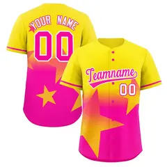 Gold Pink Gradient Star Graffiti Authentic Baseball Jersey