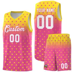 Gold Pink Gradient Star Pattern Basketball Jersey Sets 1