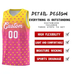 Gold Pink Gradient Star Pattern Basketball Jersey Sets 2