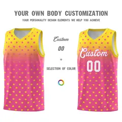 Gold Pink Gradient Star Pattern Basketball Jersey Sets 3