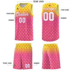 Gold Pink Gradient Star Pattern Basketball Jersey Sets 5