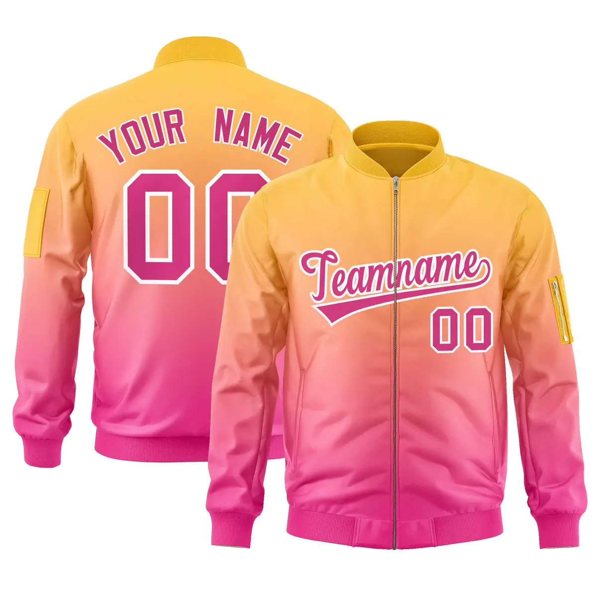 Gold Pink Gradient Varsity Letterman Bomber Jacket
