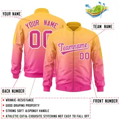 Gold Pink Gradient Varsity Letterman Bomber Jacket 2