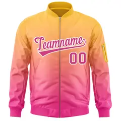 Gold Pink Gradient Varsity Letterman Bomber Jacket 3
