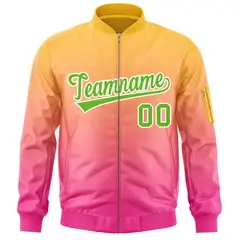 Gold Pink-Green Gradient Full-Zip Letterman Bomber Jacket 3