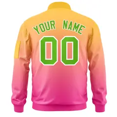 Gold Pink-Green Gradient Full-Zip Letterman Bomber Jacket 4
