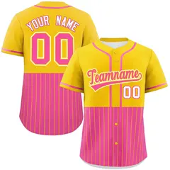 Gold Pink Half Stripe Authentic Baseball Jersey 1