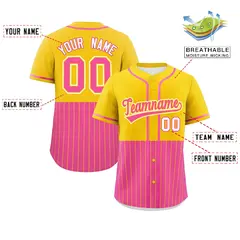 Gold Pink Half Stripe Authentic Baseball Jersey 2