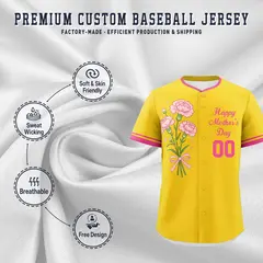 Gold Pink Mother's Day Baseball Jersey 3