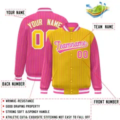 Gold Pink Pinstripe Raglan Varsity Letterman Baseball Jacket 2