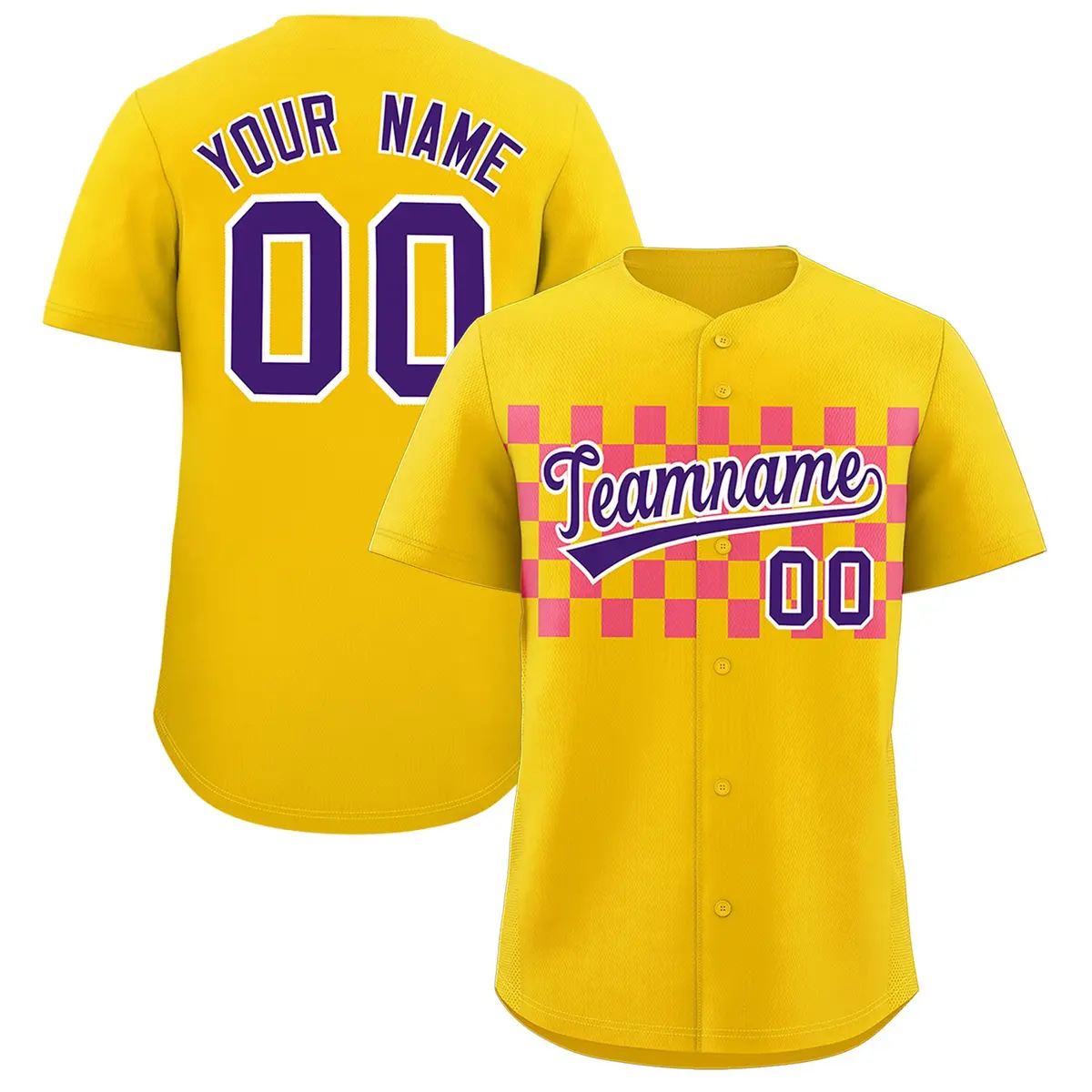 Gold Pink Plaid Fashion Authentic Baseball Jersey