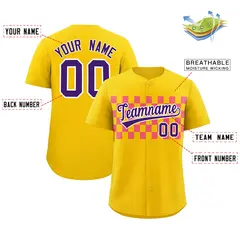 Gold Pink Plaid Fashion Authentic Baseball Jersey 2