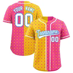 Gold Pink Plaid Split Authentic Baseball Jersey