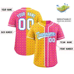 Gold Pink Plaid Split Authentic Baseball Jersey 2