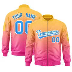 Gold Pink-Powder Blue Gradient Varsity Letterman Bomber Jacket 1