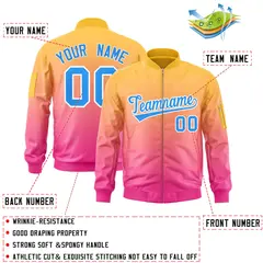 Gold Pink-Powder Blue Gradient Varsity Letterman Bomber Jacket 2