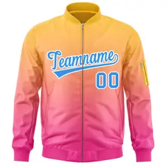 Gold Pink-Powder Blue Gradient Varsity Letterman Bomber Jacket 3