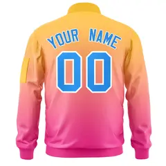 Gold Pink-Powder Blue Gradient Varsity Letterman Bomber Jacket 4